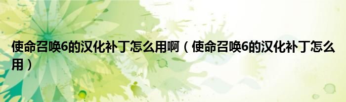 使命召喚6的漢化補丁怎么用?。ㄊ姑賳?的漢化補丁怎么用）
