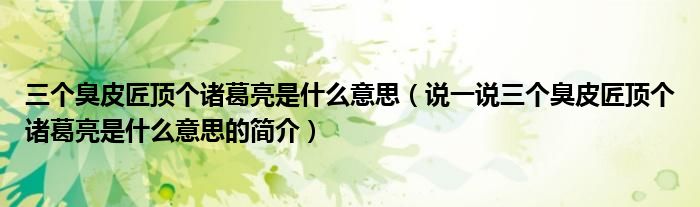 三個(gè)臭皮匠頂個(gè)諸葛亮是什么意思（說(shuō)一說(shuō)三個(gè)臭皮匠頂個(gè)諸葛亮是什么意思的簡(jiǎn)介）