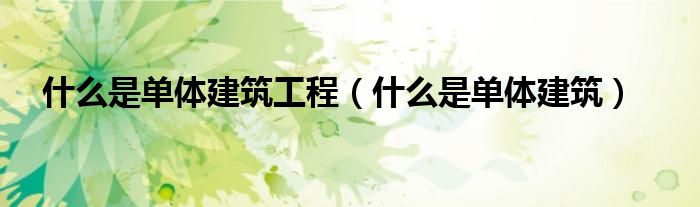 什么是單體建筑工程（什么是單體建筑）