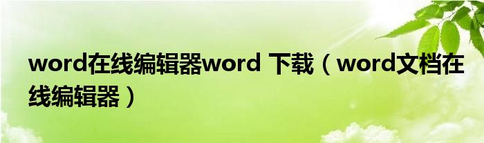 word在線編輯器word 下載（word文檔在線編輯器）