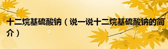 十二烷基硫酸鈉（說一說十二烷基硫酸鈉的簡介）