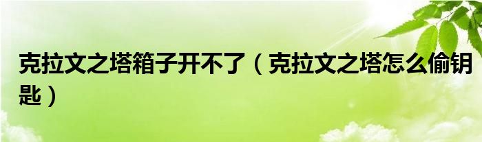 克拉文之塔箱子開不了（克拉文之塔怎么偷鑰匙）