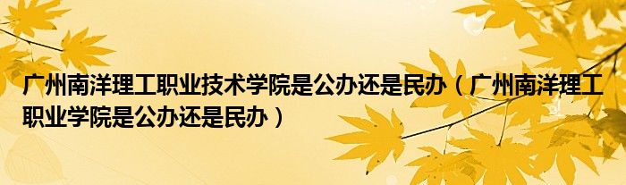 廣州南洋理工職業(yè)技術(shù)學(xué)院是公辦還是民辦（廣州南洋理工職業(yè)學(xué)院是公辦還是民辦）