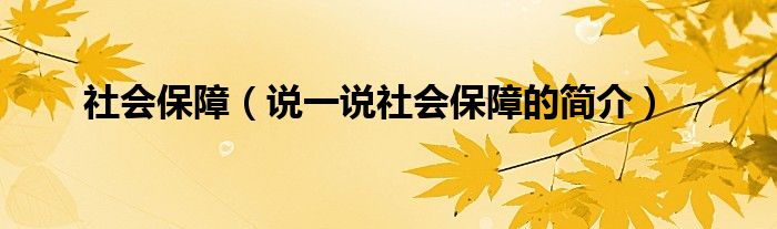 社會保障（說一說社會保障的簡介）