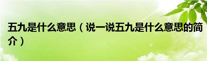 五九是什么意思（說一說五九是什么意思的簡(jiǎn)介）