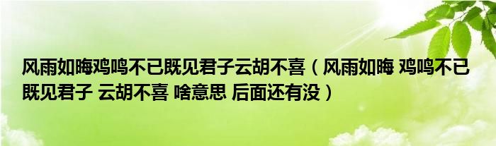 風雨如晦雞鳴不已既見君子云胡不喜（風雨如晦 雞鳴不已 既見君子 云胡不喜 啥意思 后面還有沒）