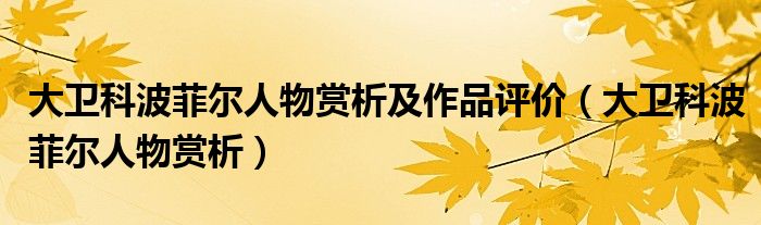 大衛(wèi)科波菲爾人物賞析及作品評(píng)價(jià)（大衛(wèi)科波菲爾人物賞析）