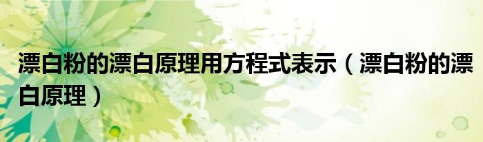 漂白粉的漂白原理用方程式表示（漂白粉的漂白原理）
