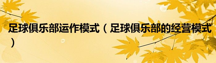 足球俱樂部運(yùn)作模式（足球俱樂部的經(jīng)營(yíng)模式）