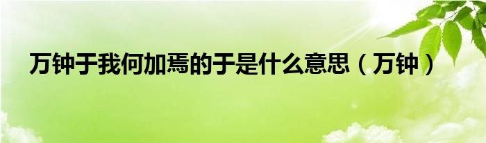 萬鐘于我何加焉的于是什么意思（萬鐘）