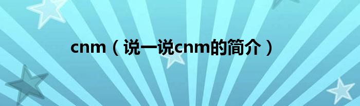 cnm（說(shuō)一說(shuō)cnm的簡(jiǎn)介）