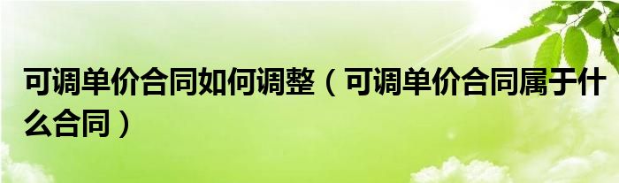 可調(diào)單價(jià)合同如何調(diào)整（可調(diào)單價(jià)合同屬于什么合同）