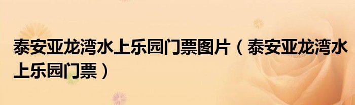 泰安亞龍灣水上樂園門票圖片（泰安亞龍灣水上樂園門票）