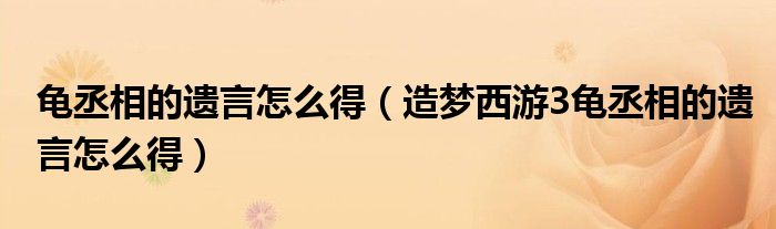 龜丞相的遺言怎么得（造夢西游3龜丞相的遺言怎么得）