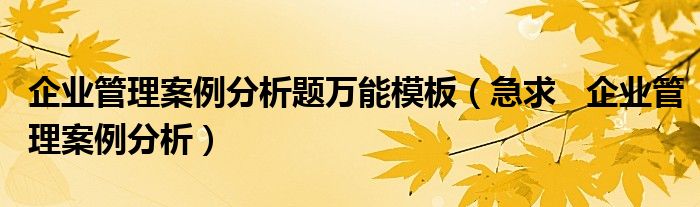 企業(yè)管理案例分析題萬(wàn)能模板（急求   企業(yè)管理案例分析）