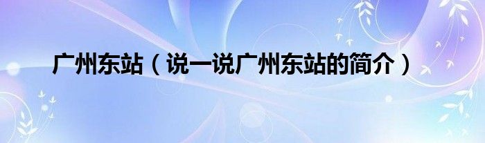 廣州東站（說一說廣州東站的簡介）