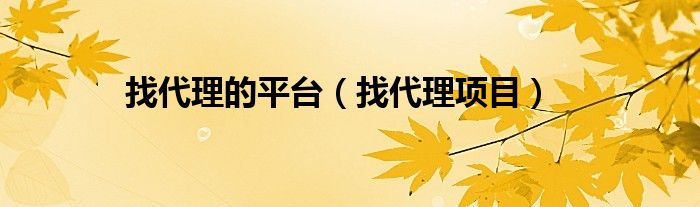 找代理的平臺(tái)（找代理項(xiàng)目）