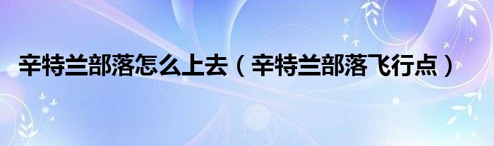 辛特蘭部落怎么上去（辛特蘭部落飛行點(diǎn)）