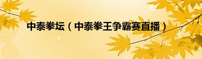 中泰拳壇（中泰拳王爭霸賽直播）