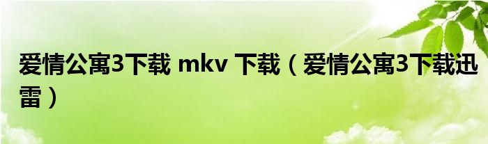 愛情公寓3下載 mkv 下載（愛情公寓3下載迅雷）