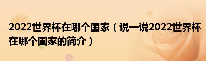 2022世界杯在哪個國家（說一說2022世界杯在哪個國家的簡介）