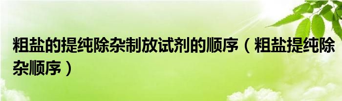 粗鹽的提純除雜制放試劑的順序（粗鹽提純除雜順序）