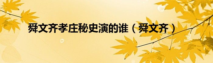 舜文齊孝莊秘史演的誰（舜文齊）