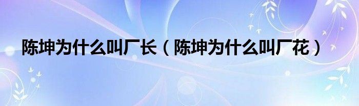 陳坤為什么叫廠長（陳坤為什么叫廠花）