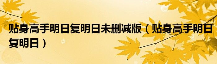 貼身高手明日復(fù)明日未刪減版（貼身高手明日復(fù)明日）