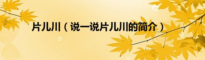 片兒川（說一說片兒川的簡介）