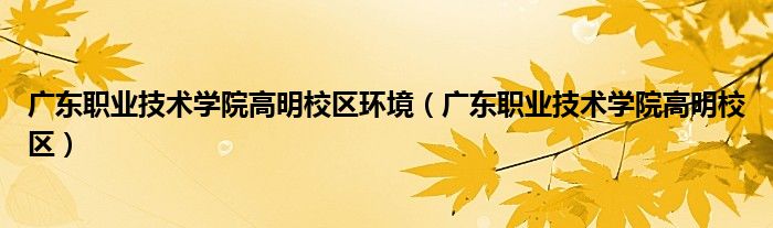 廣東職業(yè)技術學院高明校區(qū)環(huán)境（廣東職業(yè)技術學院高明校區(qū)）