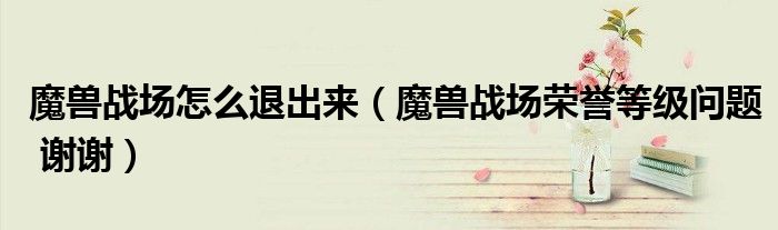 魔獸戰(zhàn)場怎么退出來（魔獸戰(zhàn)場榮譽(yù)等級問題 謝謝）