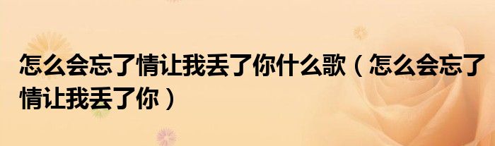 怎么會(huì)忘了情讓我丟了你什么歌（怎么會(huì)忘了情讓我丟了你）