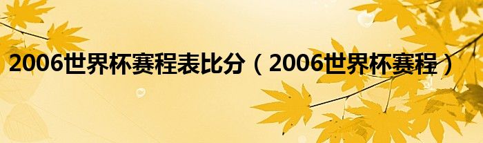2006世界杯賽程表比分（2006世界杯賽程）