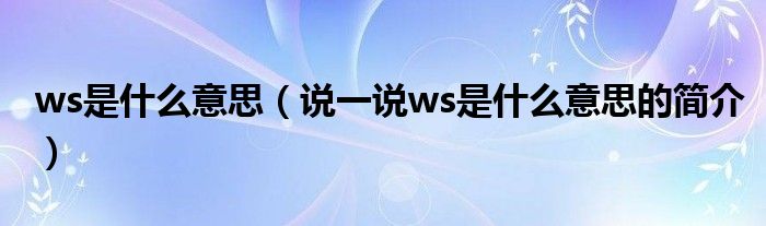 ws是什么意思（說一說ws是什么意思的簡介）