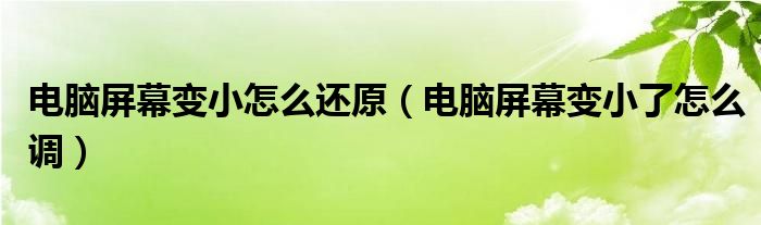 電腦屏幕變小怎么還原（電腦屏幕變小了怎么調(diào)）