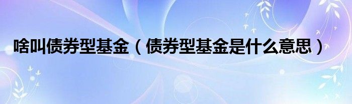 啥叫債券型基金（債券型基金是什么意思）