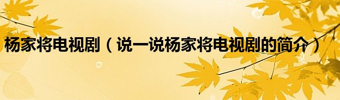 楊家將電視?。ㄕf一說楊家將電視劇的簡介）