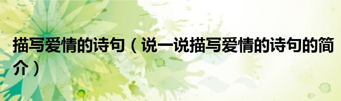 描寫愛情的詩句（說一說描寫愛情的詩句的簡介）