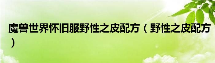 魔獸世界懷舊服野性之皮配方（野性之皮配方）