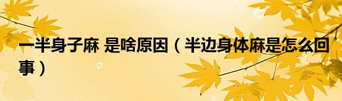 一半身子麻 是啥原因（半邊身體麻是怎么回事）