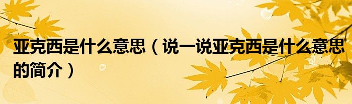 亞克西是什么意思（說(shuō)一說(shuō)亞克西是什么意思的簡(jiǎn)介）