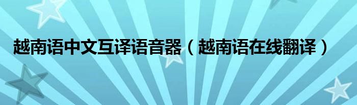 越南語中文互譯語音器（越南語在線翻譯）