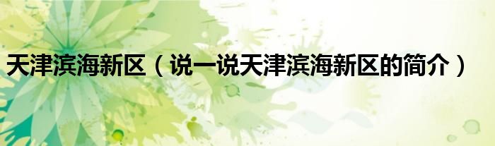 天津濱海新區(qū)（說一說天津濱海新區(qū)的簡介）