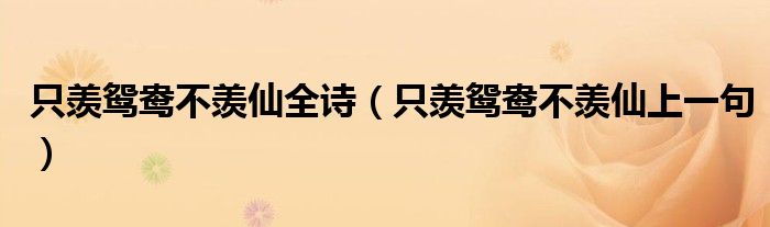 只羨鴛鴦不羨仙全詩（只羨鴛鴦不羨仙上一句）