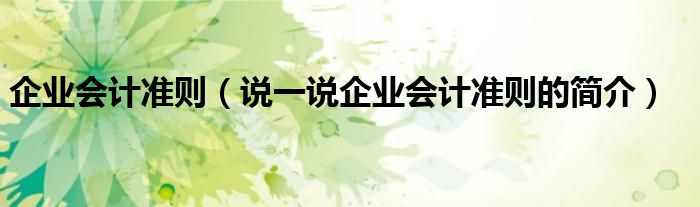 企業(yè)會(huì)計(jì)準(zhǔn)則（說一說企業(yè)會(huì)計(jì)準(zhǔn)則的簡介）