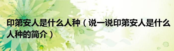 印第安人是什么人種（說一說印第安人是什么人種的簡介）