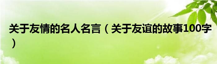 關(guān)于友情的名人名言（關(guān)于友誼的故事100字）