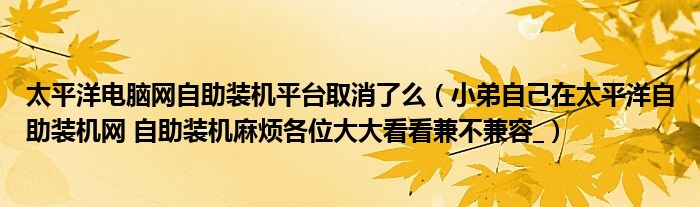 太平洋電腦網(wǎng)自助裝機平臺取消了么（小弟自己在太平洋自助裝機網(wǎng) 自助裝機麻煩各位大大看看兼不兼容_）
