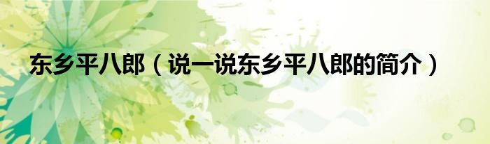 東鄉(xiāng)平八郎（說一說東鄉(xiāng)平八郎的簡介）